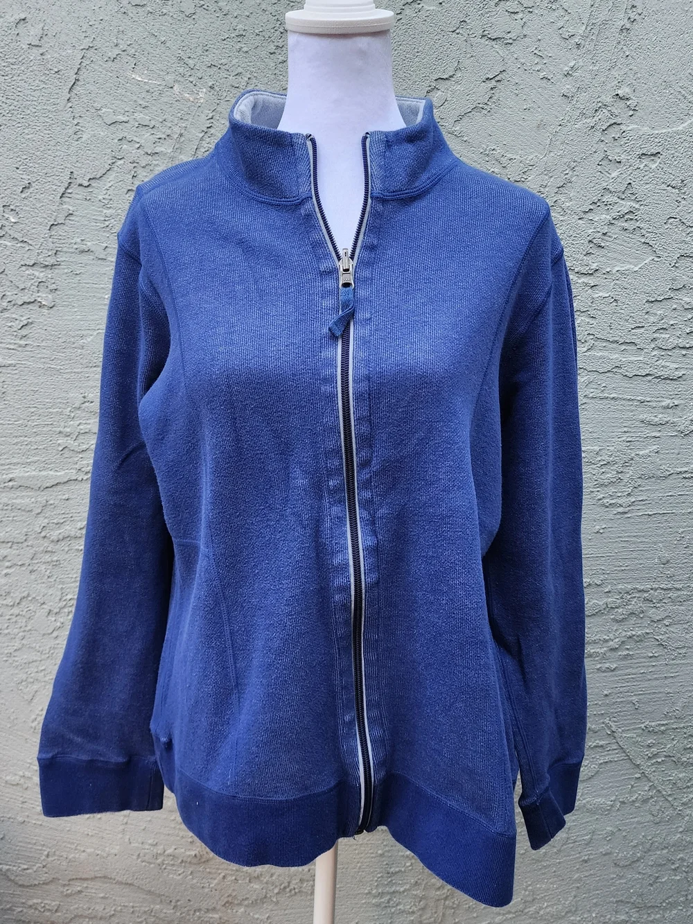 ORVIS Blue Full Zip Mock Neck Knit Sweater Jacket